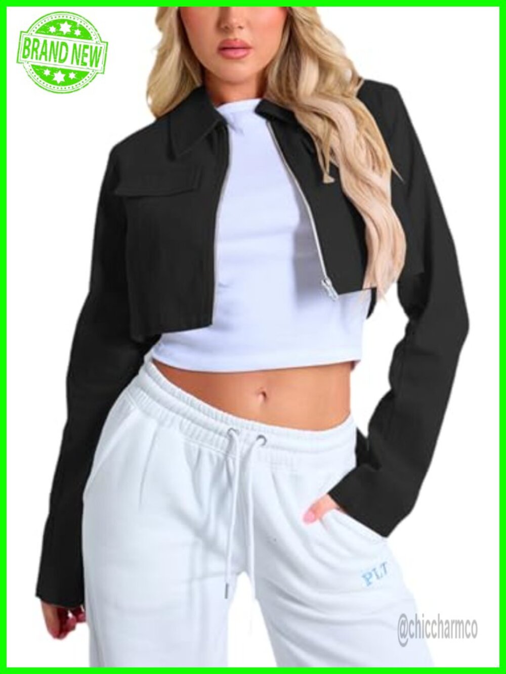 Women's Zip Up Lapel Long Sleeve Lightweight Cropped Casual Jacket